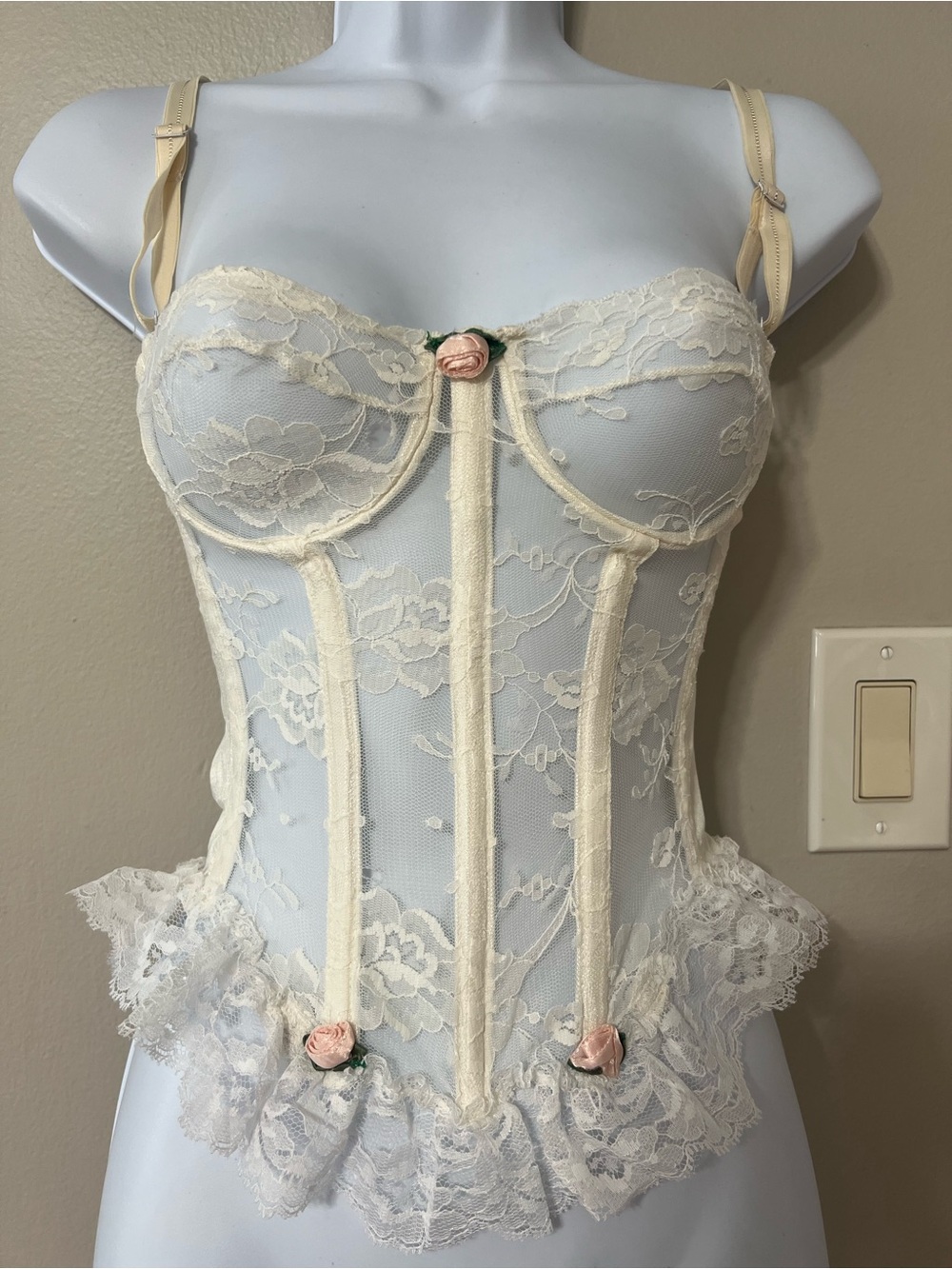 Vintage Sabrina for Mervyn’s Lace Corset Bustier Top Size S XS Coquette